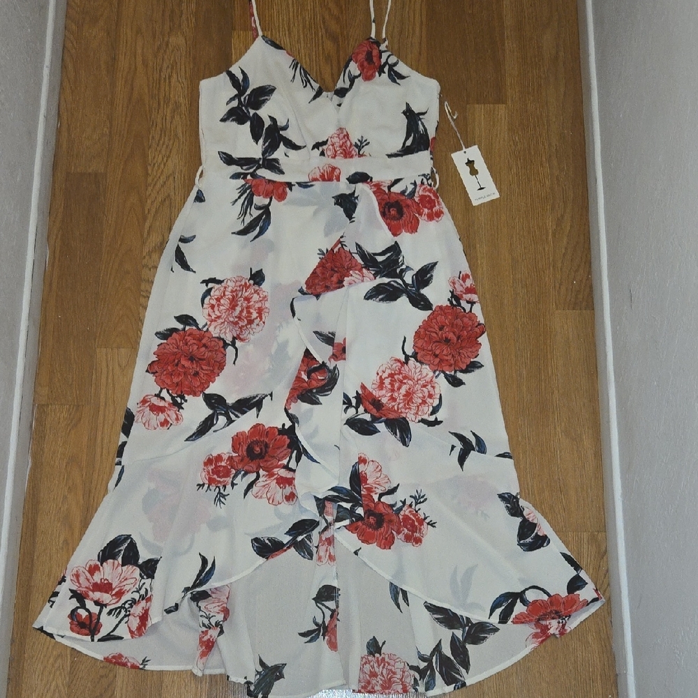 Purple Snow Red Floral High Low Dress